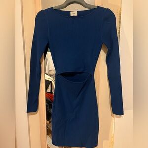 Aritzia Wilfred Bright Dark Blue Long-Sleeve Ribbed Dress